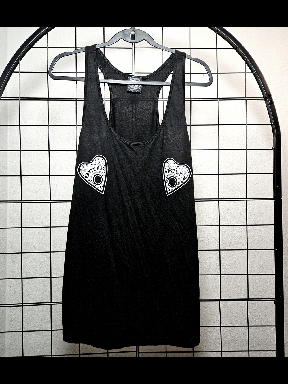 Too Fast Clothing Black Racerback Tank with Ouija Planchette Print